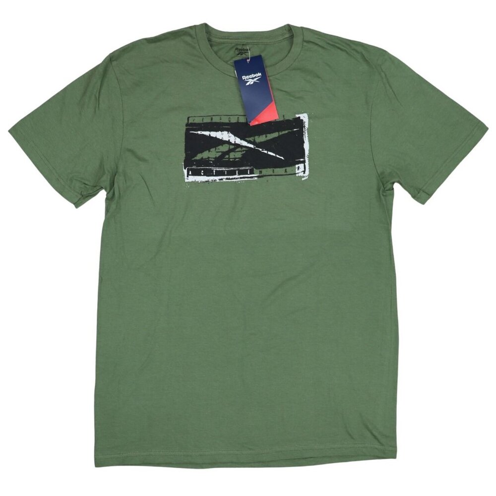 Reebok All-Cotton Performance Logo Short Sleeve Crew Neck Men's T-Shirt NWT Army